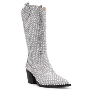 Betsey Johnson Women Size 7 M Randy Silver Rhinestone Cowboy Boots NEW
